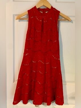 love, Fire Red Lace A-Line Dress